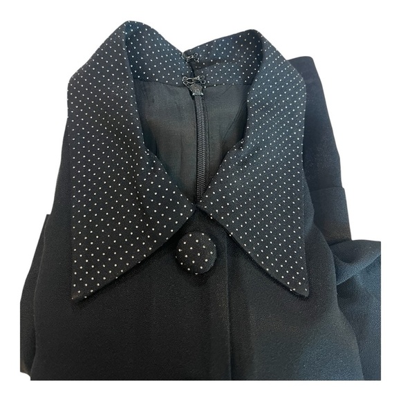 Vintage 80’s Black Pointed Collar Black White Polka Dot Collar Jacket Dress Med - Picture 13 of 15